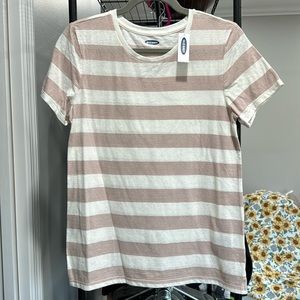 Beige and White Horizontal Striped Shirt